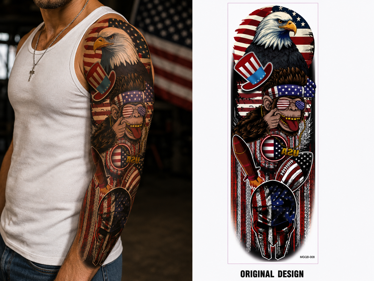 Limited edition: 🥇7-Day Waterproof Patriotic Full Sleeve Tattoo — Show Your American Pride Without the Pain(BUY 2 FREE SHIPPING)