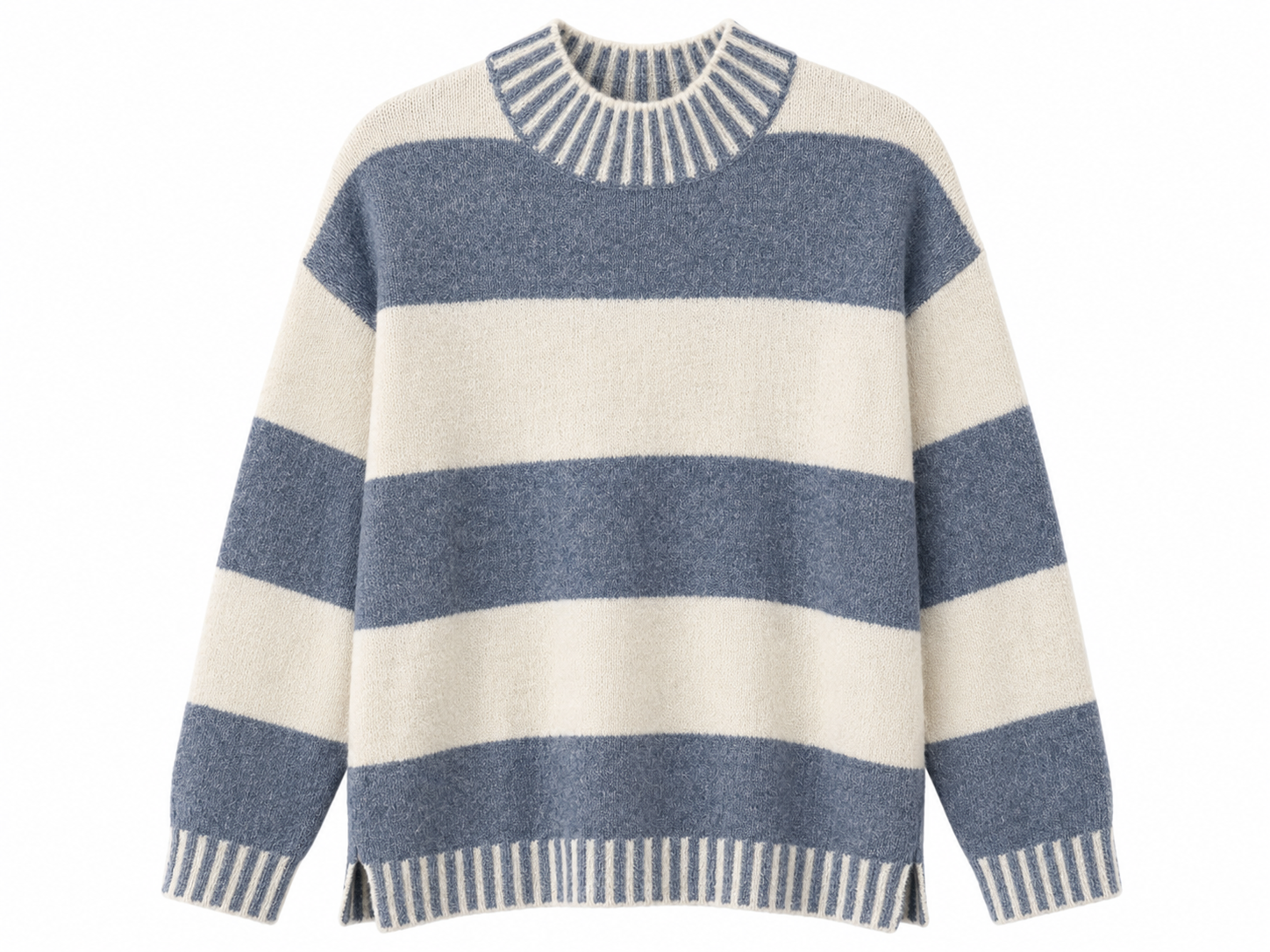 Blue Mock Neck Striped Sweater