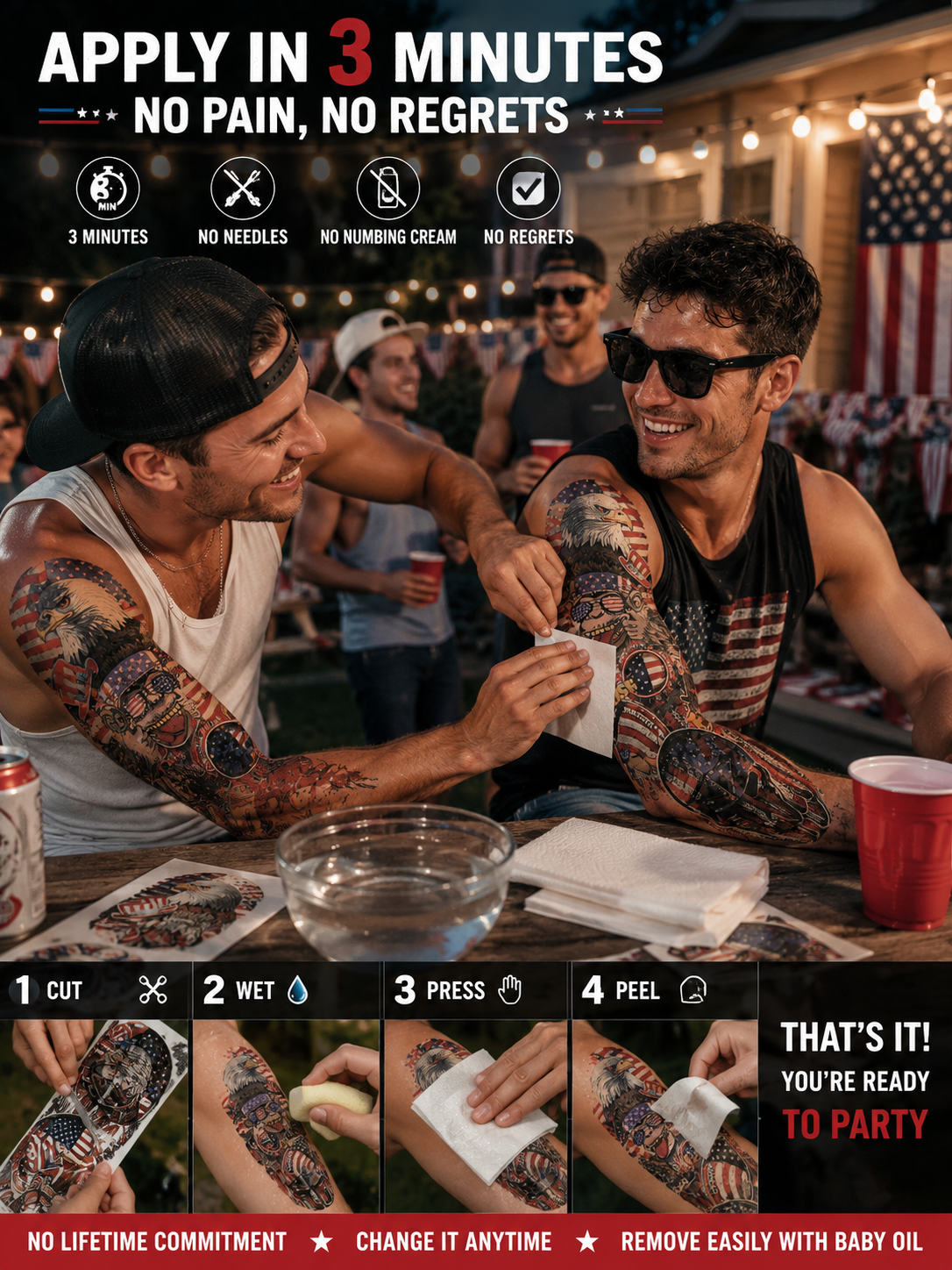 🇺🇸 7-Day Waterproof Patriotic Full Sleeve Tattoo — Show Your American Pride Without the Pain 🇺🇸