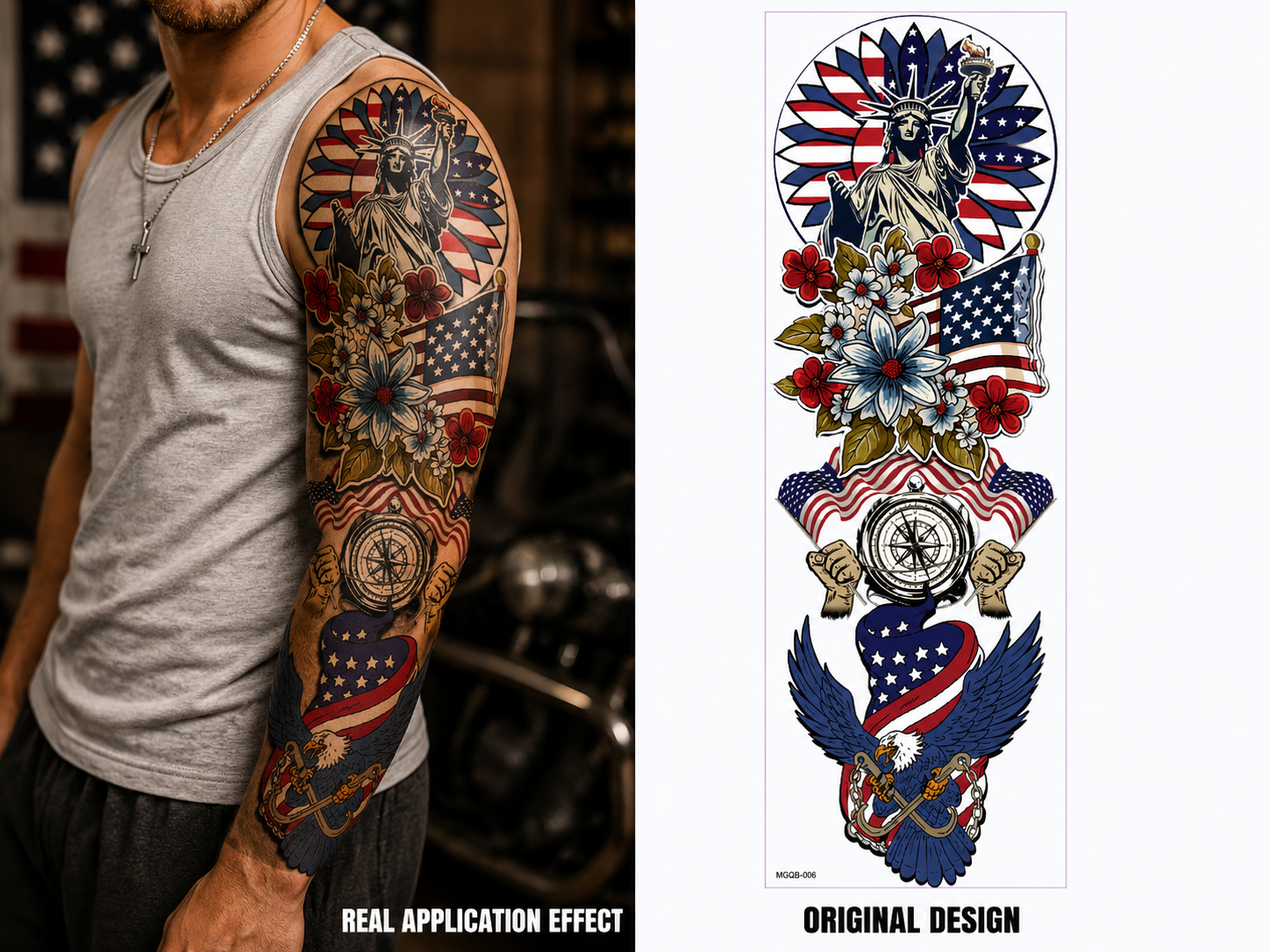 Limited edition: 🥇7-Day Waterproof Patriotic Full Sleeve Tattoo — Show Your American Pride Without the Pain(BUY 2 FREE SHIPPING)