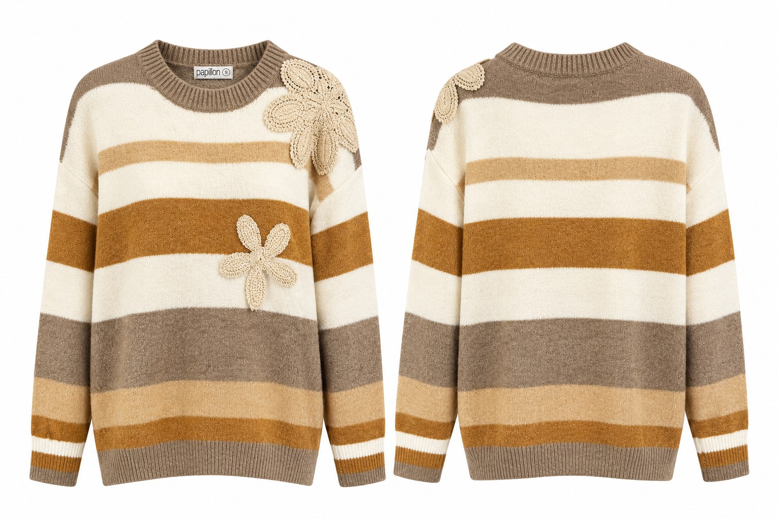 Striped Crochet Mustard Floral Sweater