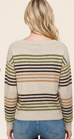 Multicolor Stripe Boat Neck Pullover 