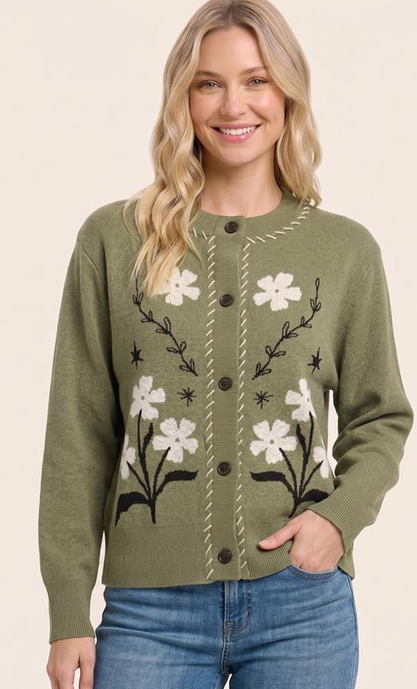 Floral Jacquard Button Down Cardigan