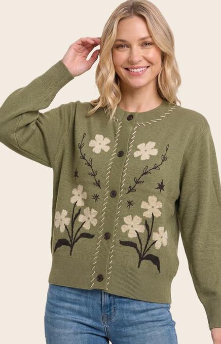 Floral Jacquard Button Down Cardigan
