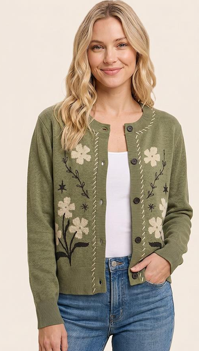 Floral Jacquard Button Down Cardigan