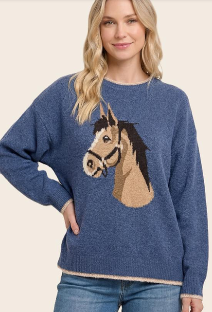 Horse Jacquard Pull Over Sweater