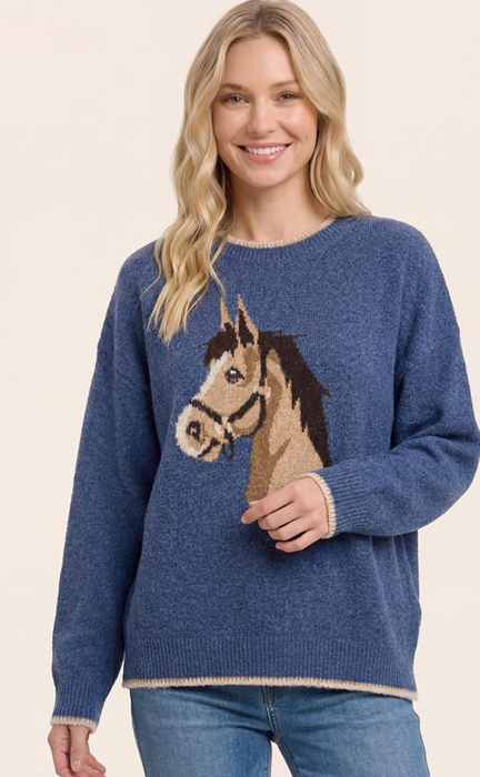 Horse Jacquard Pull Over Sweater