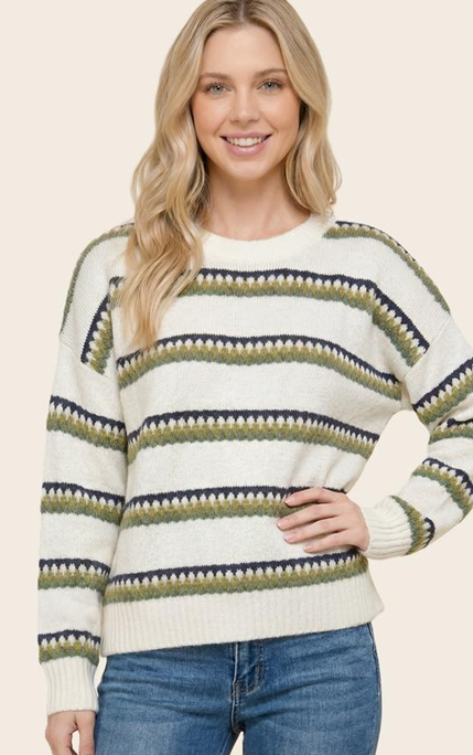 Tritone Stripe Pull Over Sweater (2-Colors)