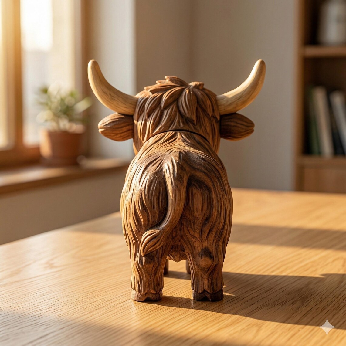 Wooden Highland Cow Figurine - Farmhouse Decor & Unique Gift🎁 (3.5")