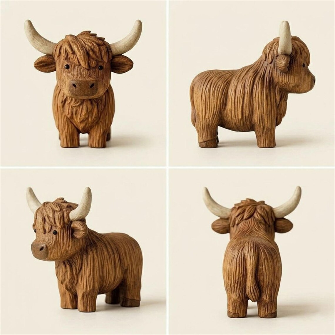 Wooden Highland Cow Figurine - Farmhouse Decor & Unique Gift🎁 (3.5")