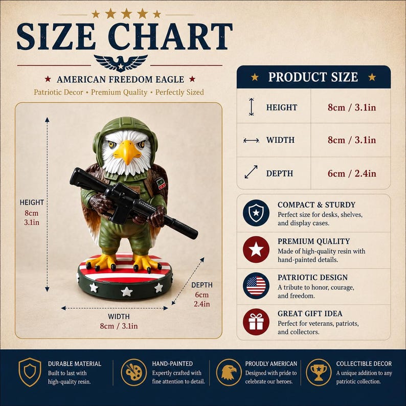Independence Day Eagle Figurine Hand-Painted 4th of July Military Soldier Decor 3.1in