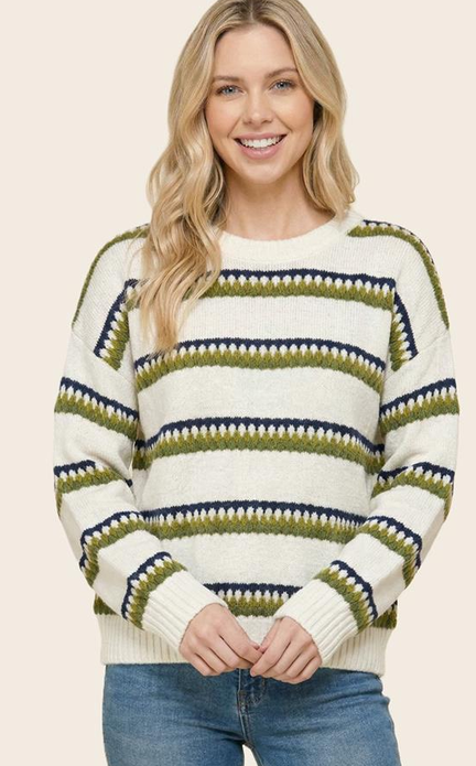 Tritone Stripe Pull Over Sweater (2-Colors)