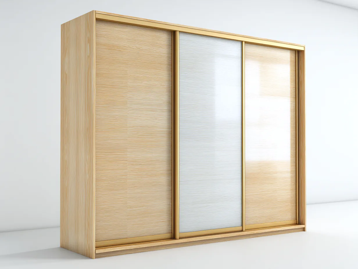 Kleiderschränke mit Schiebetüren-Holz-Glas-220x65x212 cm-Natur-Weiß-Moderner Stil-Dengoloft