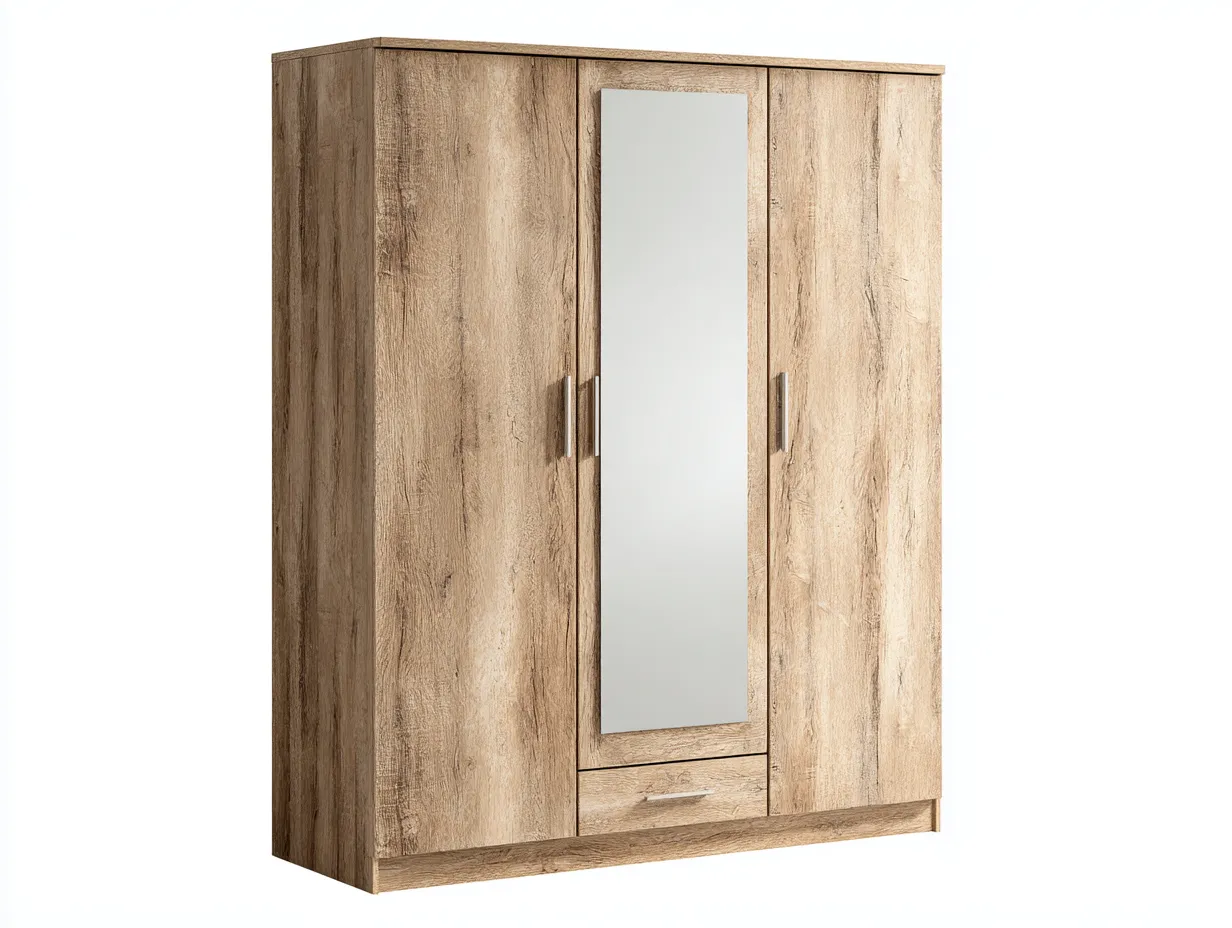 Kleiderschränke mit drei Türen-Eichenholz-Holzwerkstoff-161 x 60 x 190 cm-Naturfarben-Moderner Stil-Dengoloft