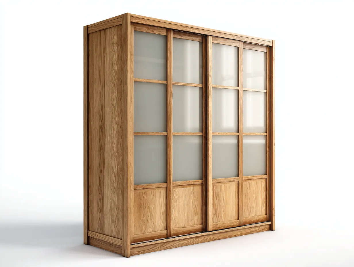 Kleiderschränke mit Schiebetüren-Holz-Glas-190x68x215 cm-Natur-Moderner Stil-Dengoloft