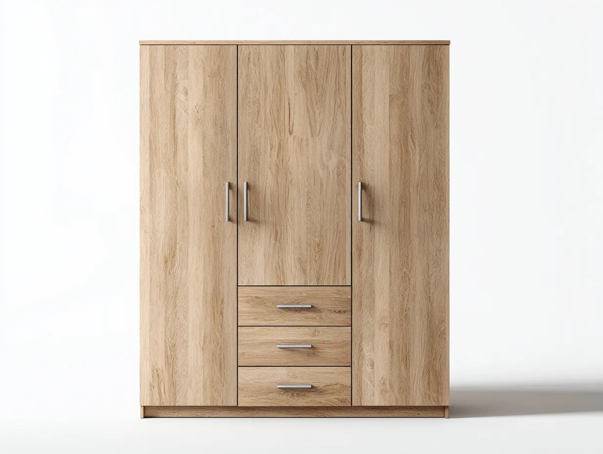 Kleiderschränke mit drei Türen-Eichenholz-Holzwerkstoff-157 x 57 x 186 cm-Naturfarben-Skandinavischer Stil-Dengoloft