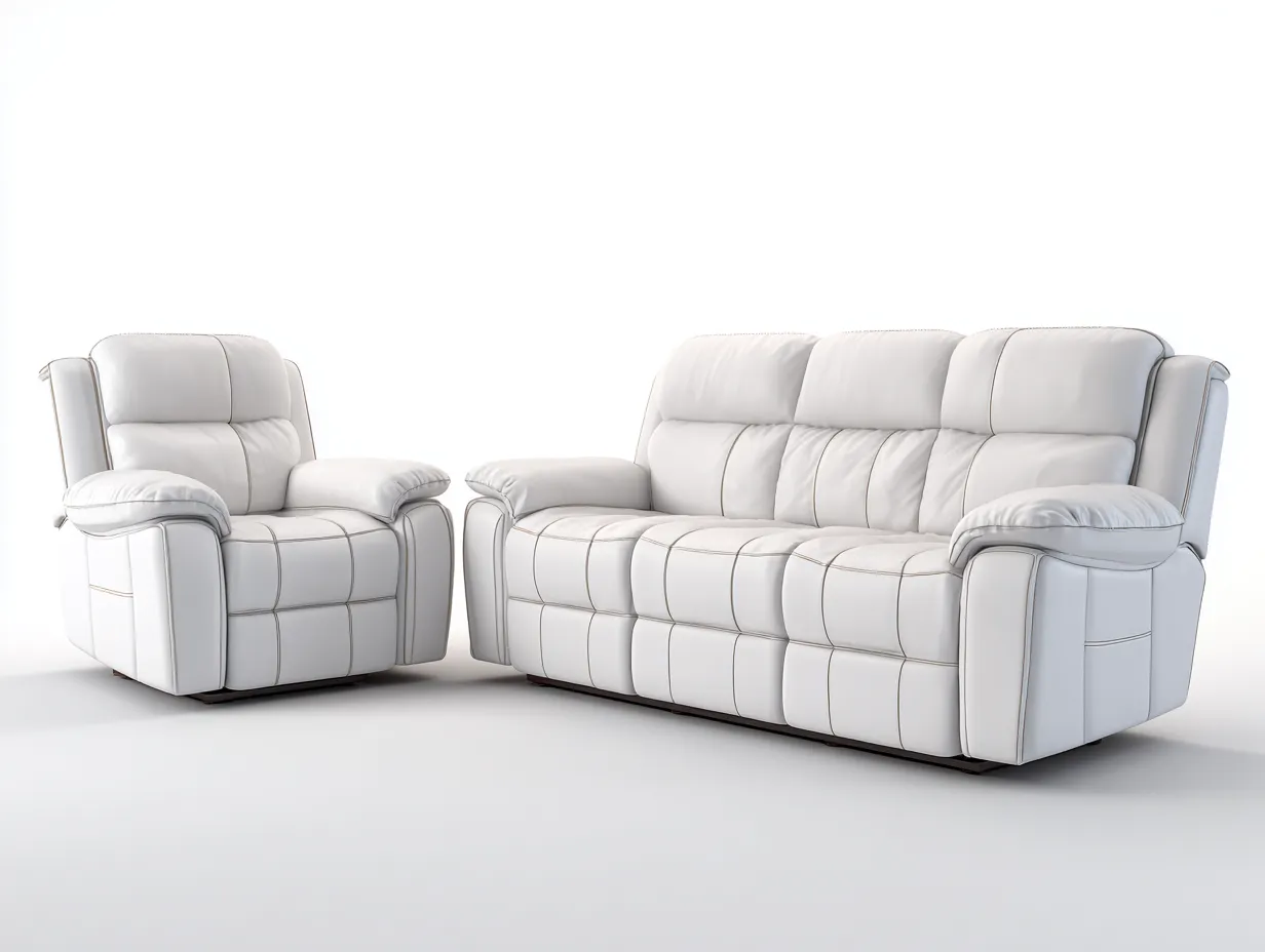 Relaxsofa Sets-Leder-Metall-Holz-222x102x106 cm-creme-modernes Design-Dengoloft