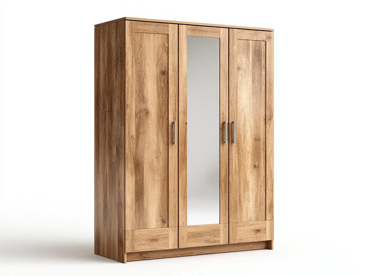 Kleiderschränke mit drei Türen-Eichenholz-Holzwerkstoff-156 x 58 x 188 cm-Naturfarben-Moderner Stil-Dengoloft