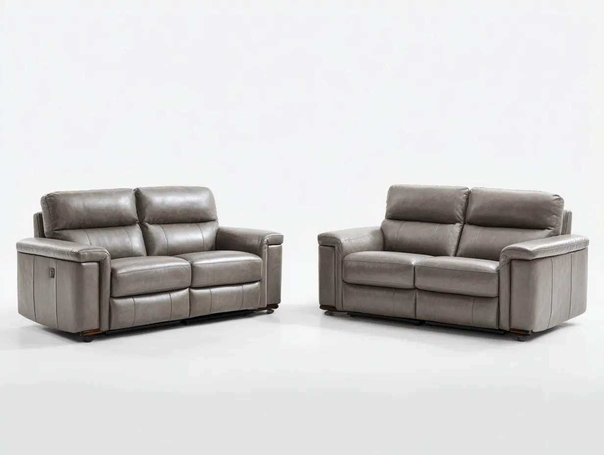 Relaxsofa Sets-Leder-Metall-Holz-198x96x101 cm-grau-modernes Design-Dengoloft