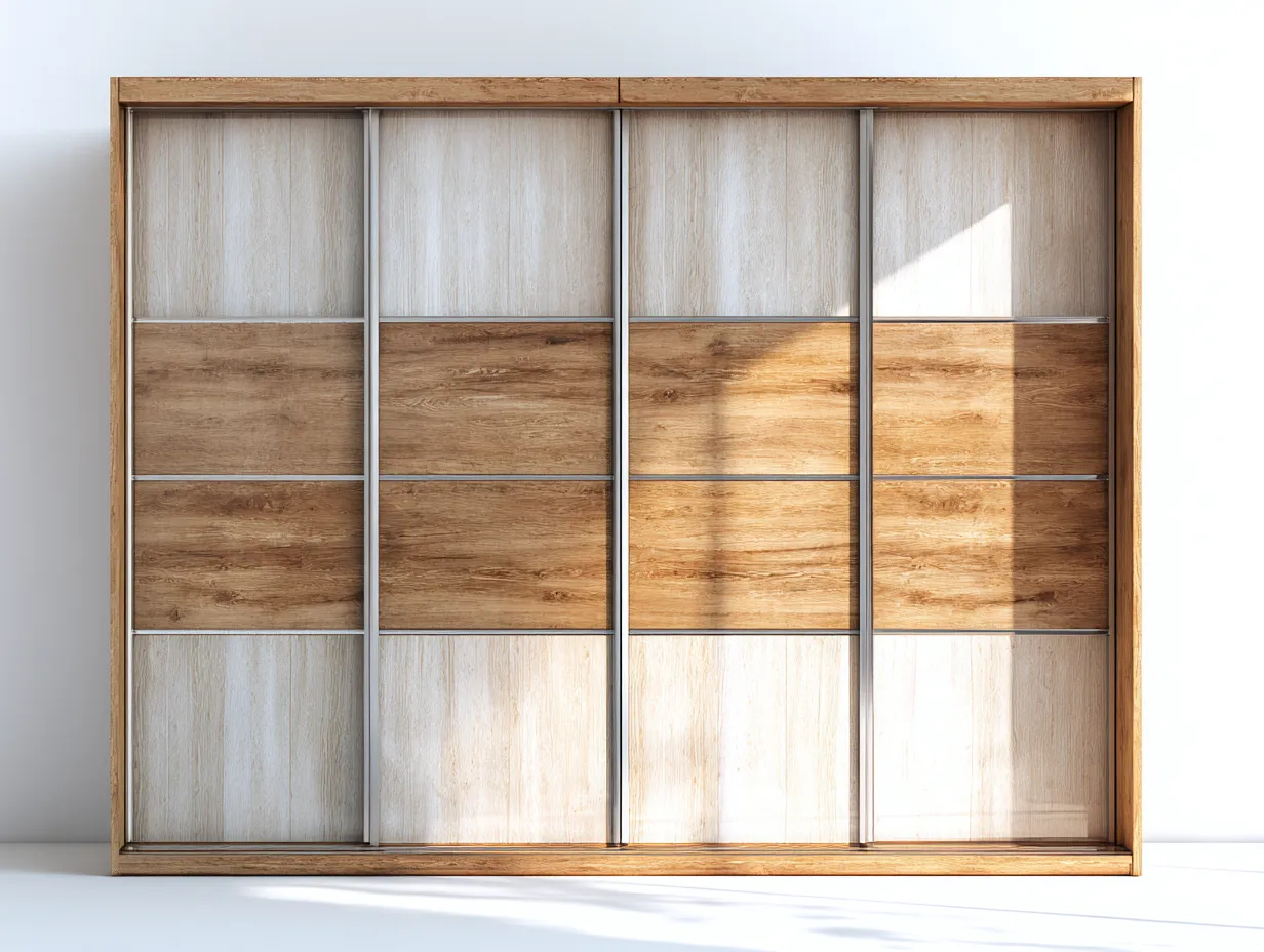 Kleiderschränke mit Schiebetüren-Holz-Glas-240x66x215 cm-Natur-Moderner Stil-Dengoloft