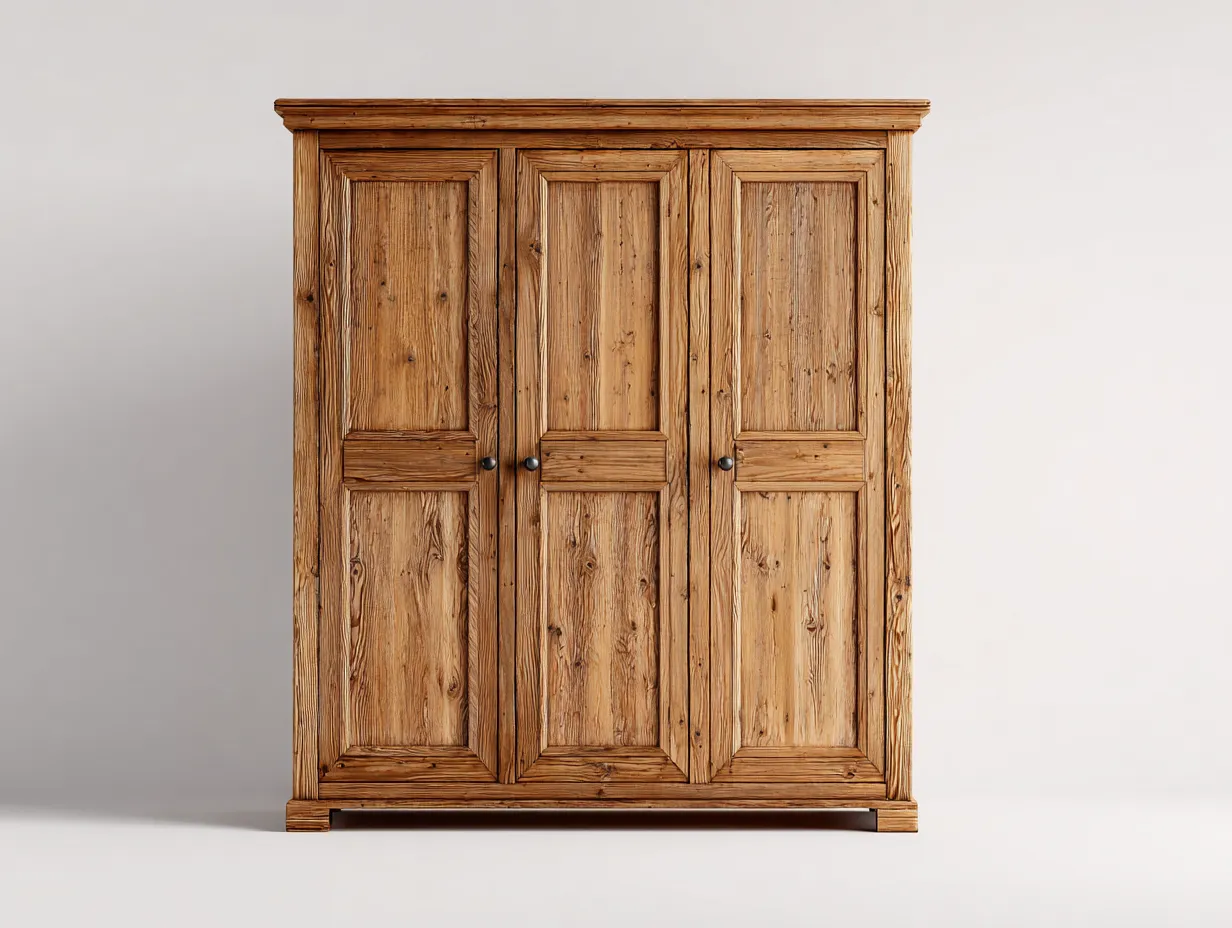 Kleiderschränke mit drei Türen-Massivholz-158 x 59 x 184 cm-Naturfarben-Rustikaler Stil-Dengoloft