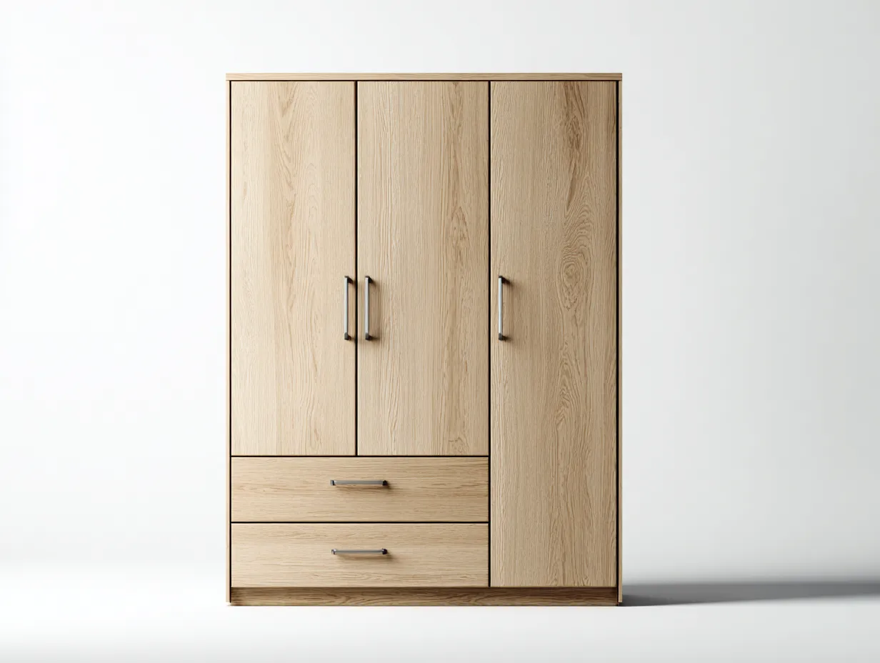 Kleiderschränke mit drei Türen-Eichenholz-Holzwerkstoff-158 x 58 x 188 cm-Naturfarben-Moderner Stil-Dengoloft