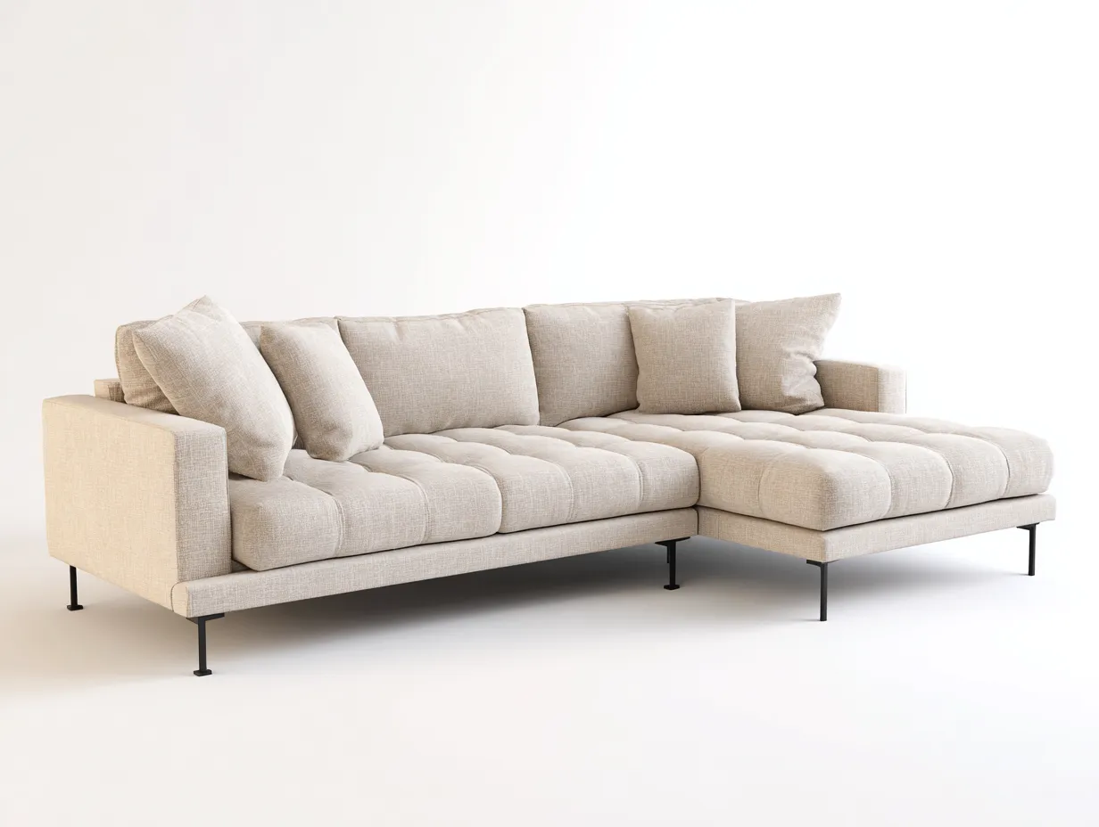 Ecksofa-Stoff-Metall-292x178x82 cm-Beige-Minimalistischer Stil-Dengoloft