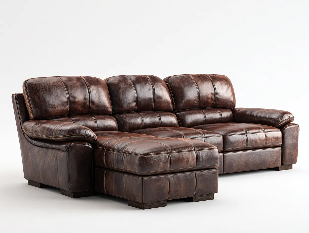 Ecksofa-Leder-Holz-305x185x90 cm-Braun-Vintage Stil-Dengoloft