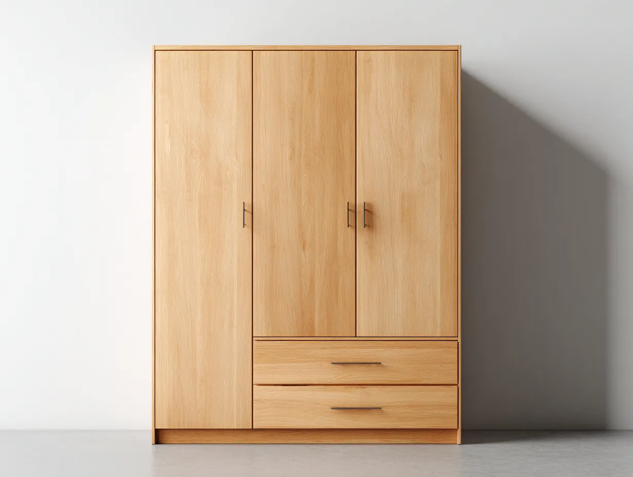 Kleiderschränke mit drei Türen-Eichenholz-Holzwerkstoff-160 x 59 x 189 cm-Naturfarben-Moderner Stil-Dengoloft