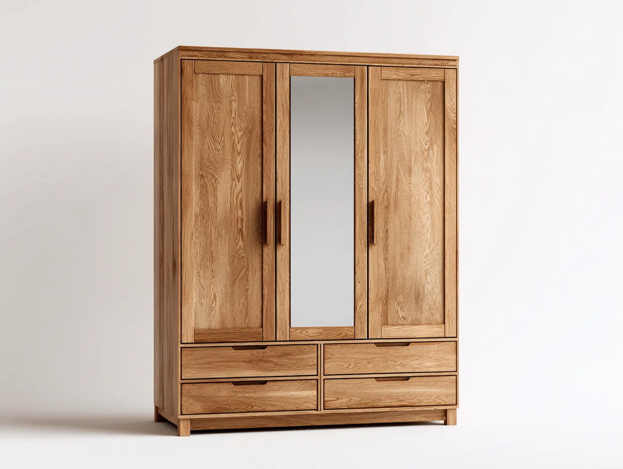 Kleiderschränke mit drei Türen-Eichenholz-Holzwerkstoff-164 x 61 x 194 cm-Naturfarben-Moderner Stil-Dengoloft