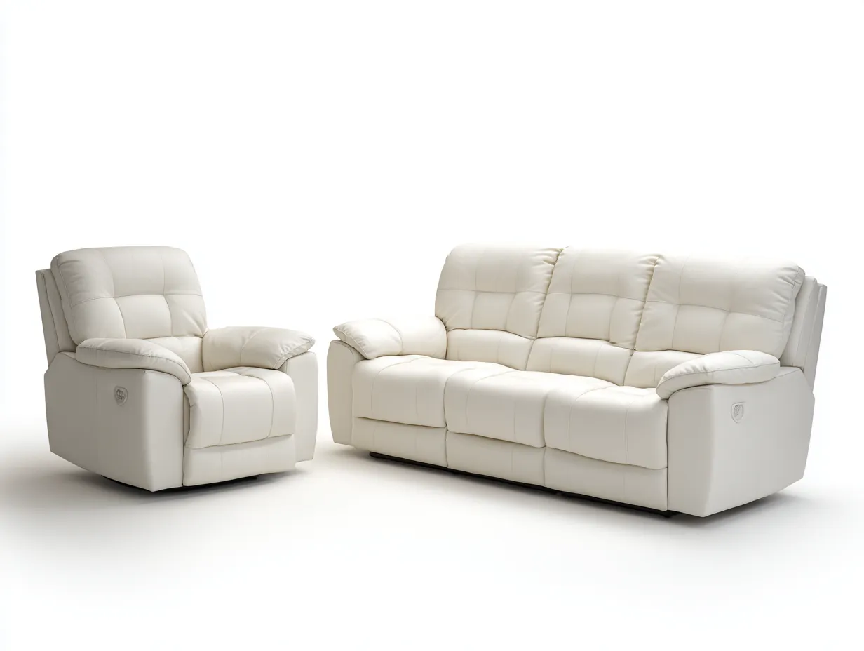 Relaxsofa Sets-Leder-Metall-Holz-218x100x105 cm-creme-modernes Design-Dengoloft