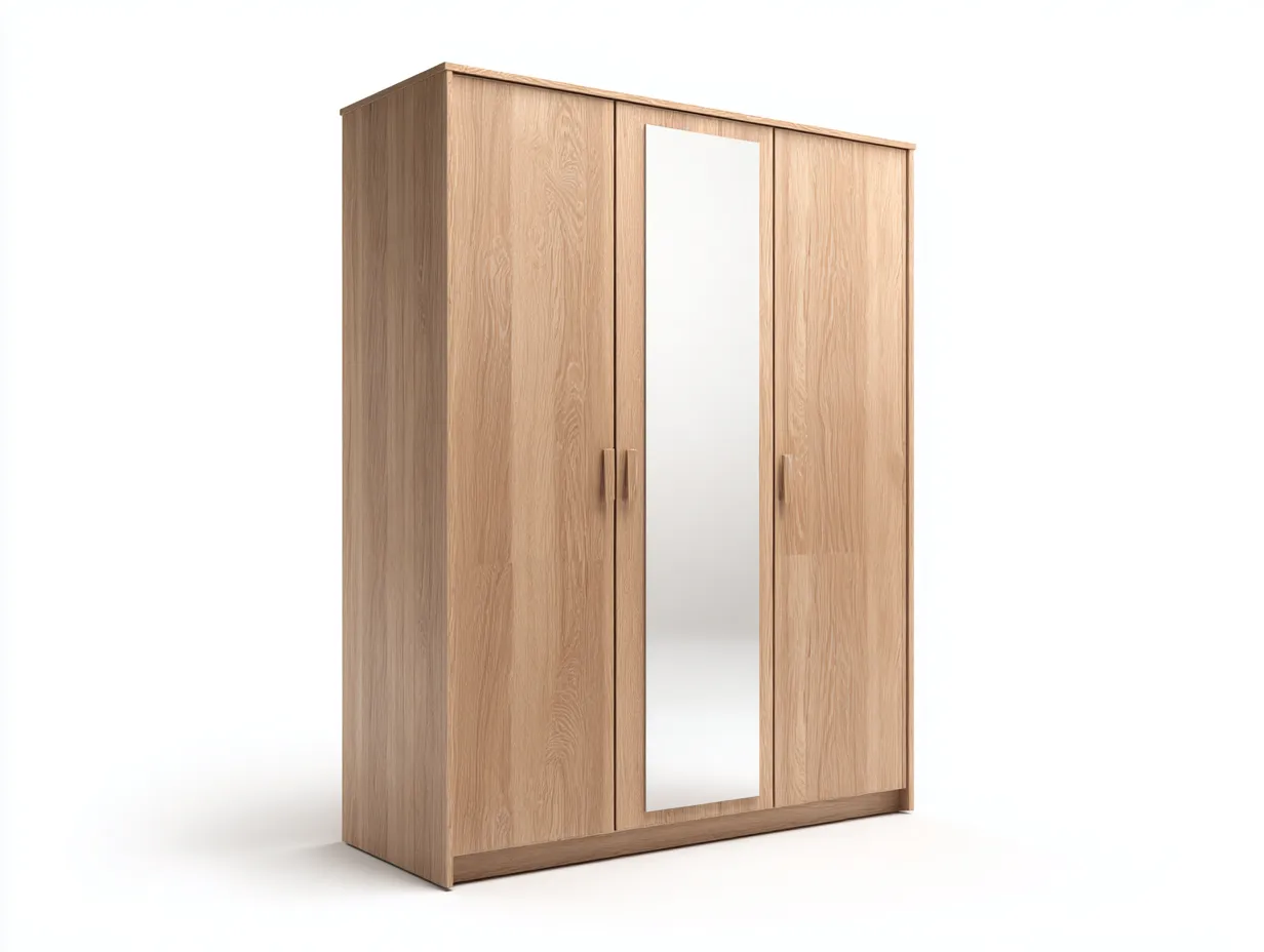 Kleiderschränke mit drei Türen-Eichenholz-Holzwerkstoff-165 x 60 x 195 cm-Naturfarben-Moderner Stil-Dengoloft