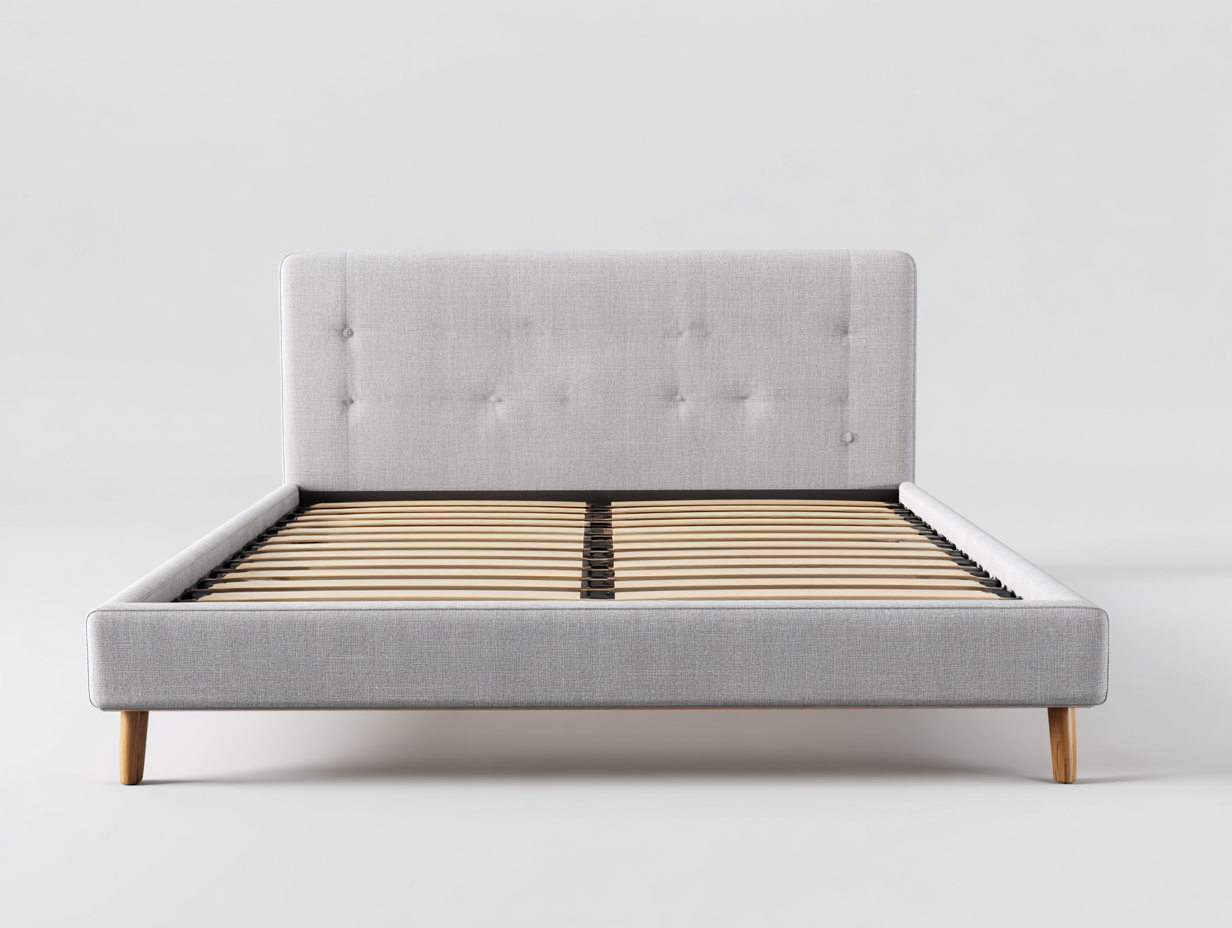 Cama doble tapizada 160x200x95 cm-gris claro-diseño moderno para dormitorio