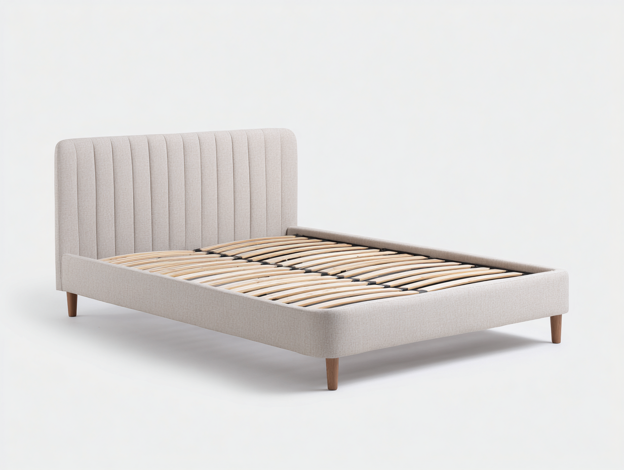 Cama doble tapizada 160x200x100 cm-beige-diseño moderno para dormitorio