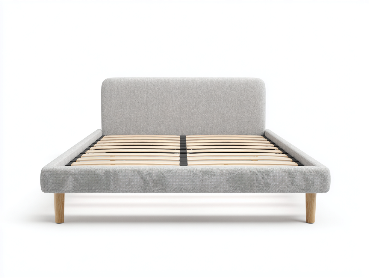 Cama doble tapizada 160x200x90 cm-gris claro-diseño moderno para dormitorio