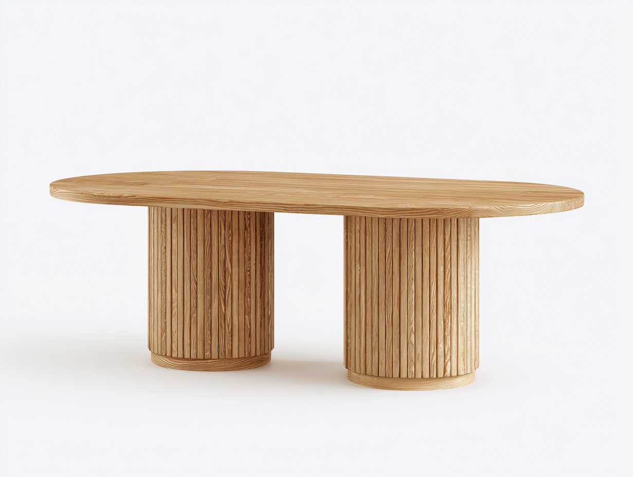 Mesa de comedor ovalada 200x100x75 cm-madera natural-diseño moderno para comedor