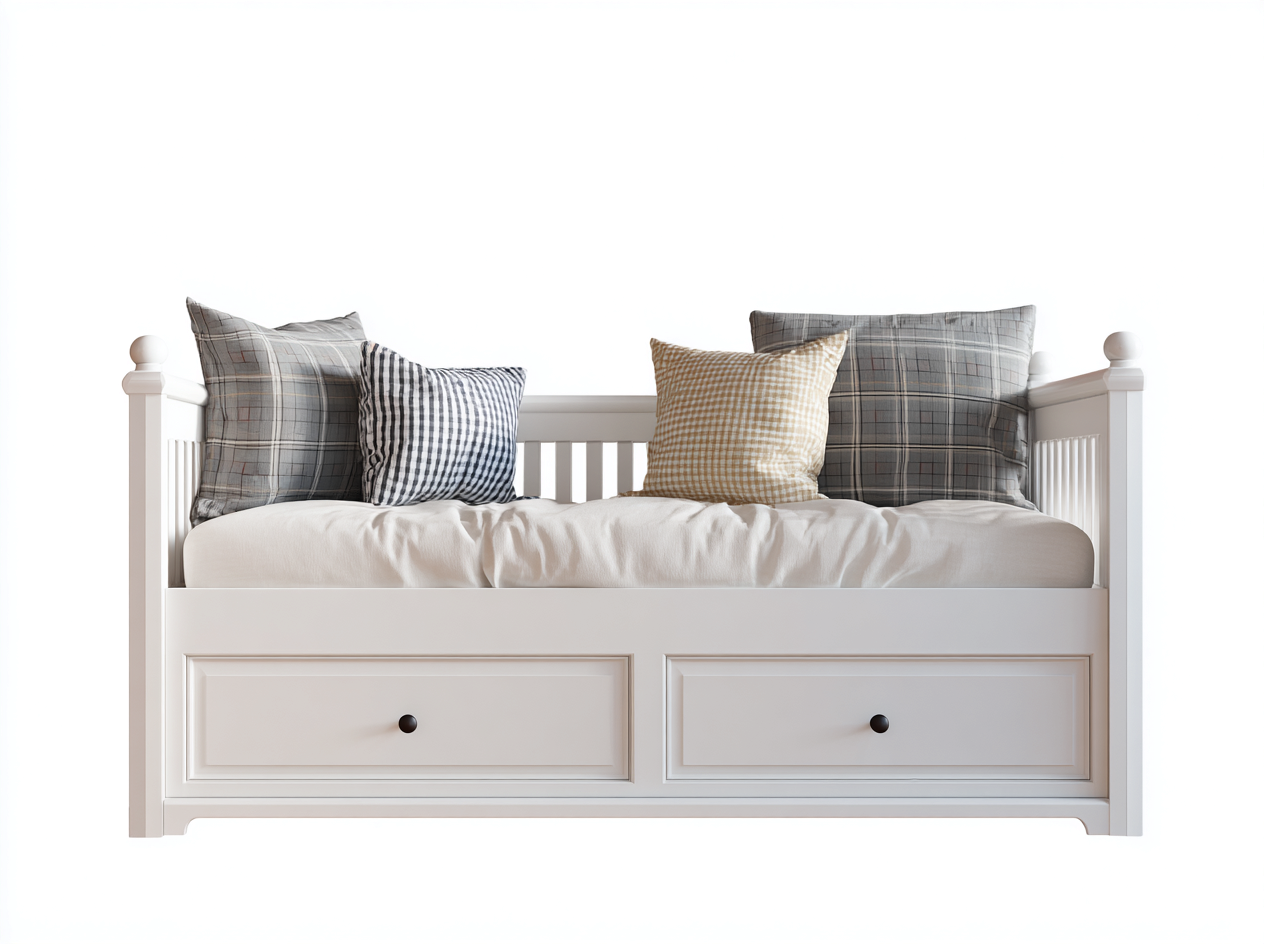 Sofás cama con cajones 200x90x90 cm - madera y tela - blanco - diseño clásico-Dengethaus