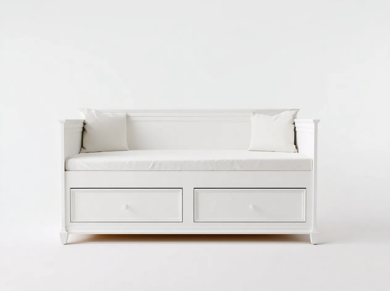 Sofás cama madera blanca con cajones 200x90x85 cm diseño clásico salón-Dengethaus