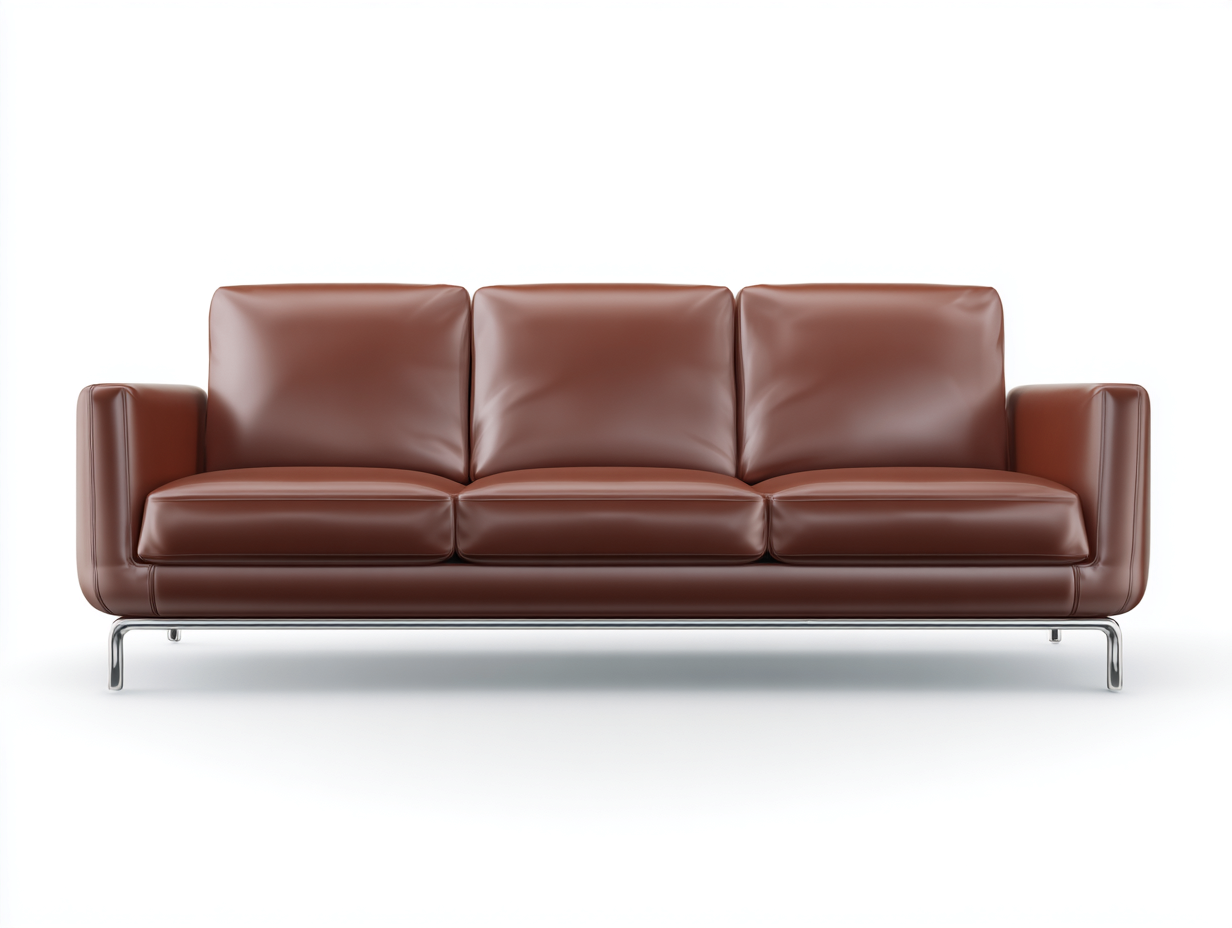 Sofás 3 plazas de piel 215x88x85 cm - marrón - diseño moderno con base metálica-Dengethaus