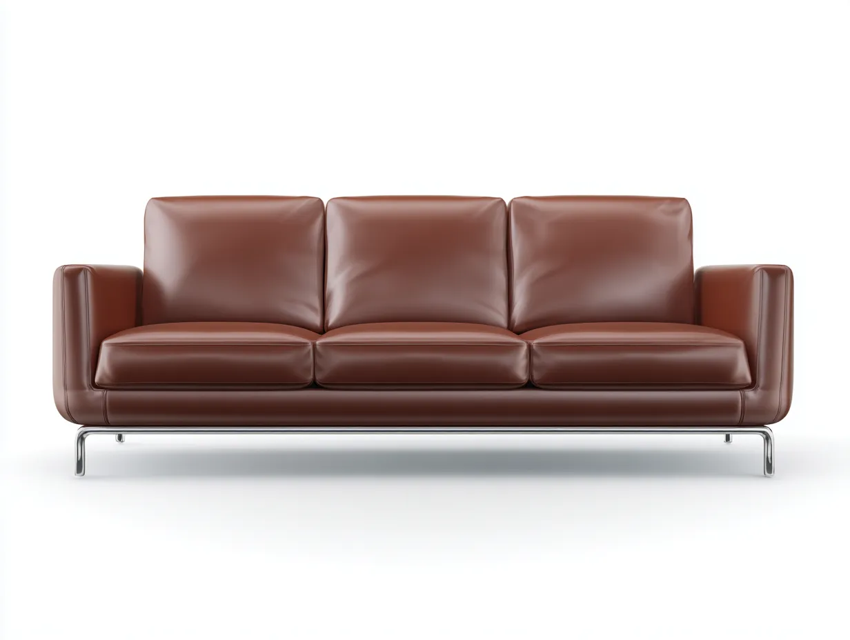 Sofás 3 plazas de piel 215x88x85 cm - marrón - diseño moderno con base metálica-Dengethaus