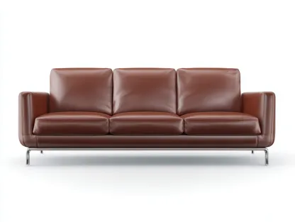 Sofás 3 plazas de piel 215x88x85 cm - marrón - diseño moderno con base metálica-Dengethaus