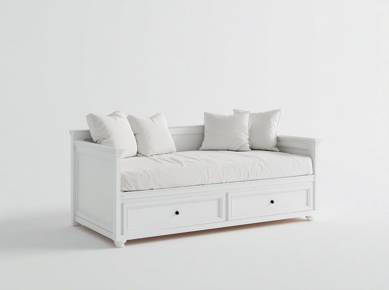 Sofás cama madera blanca con cajones 200x90x85 cm diseño clásico salón-Dengethaus