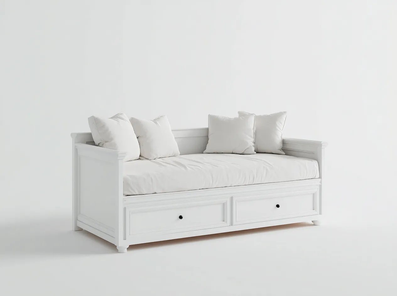 Sofás cama madera blanca con cajones 200x90x85 cm diseño clásico salón-Dengethaus