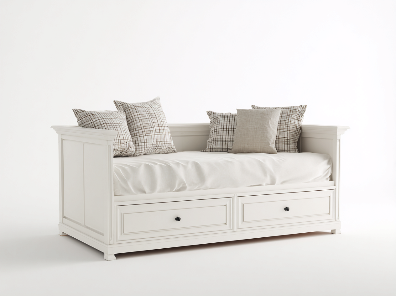 Sofás cama de madera con 2 cajones 200x95x90 cm - blanco - diseño clásico funcional-Dengethaus