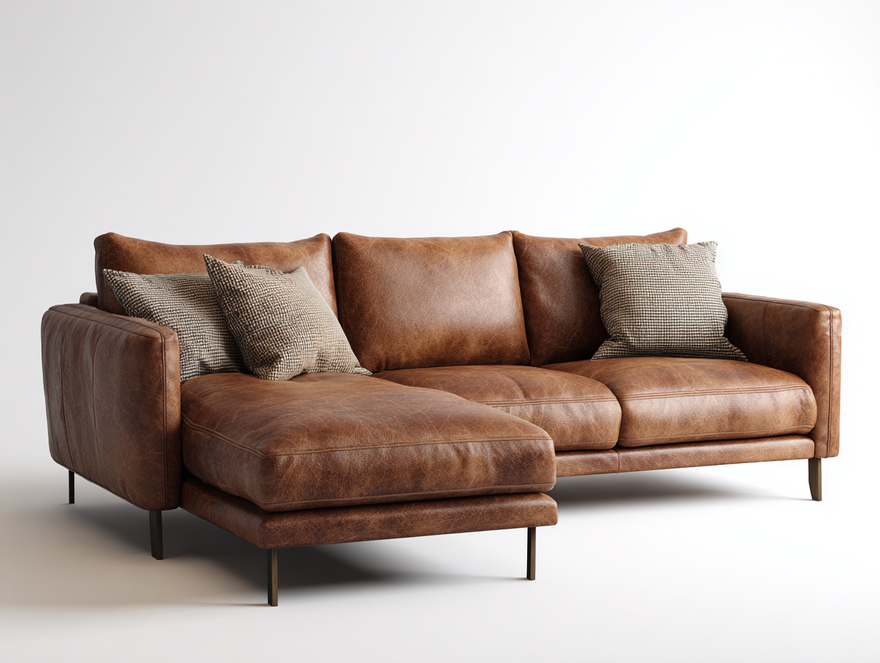 Sofás rinconeros cuero sintético marrón 265x165x85 cm diseño moderno salón-Dengethaus