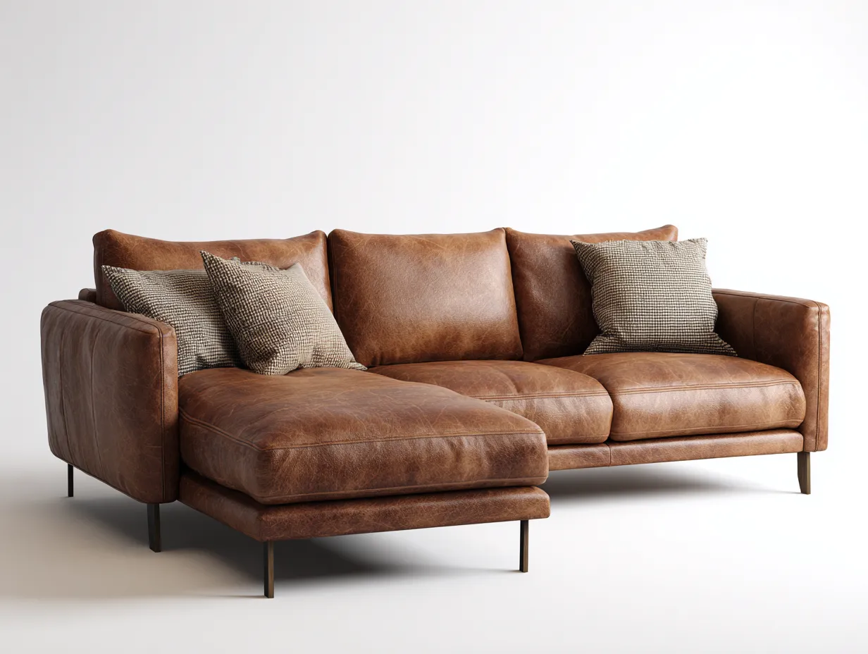 Sofás rinconeros cuero sintético marrón 265x165x85 cm diseño moderno salón-Dengethaus