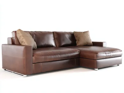 Sofás rinconeros de piel 240x160x85 cm - marrón - diseño moderno con chaise longue-Dengethaus