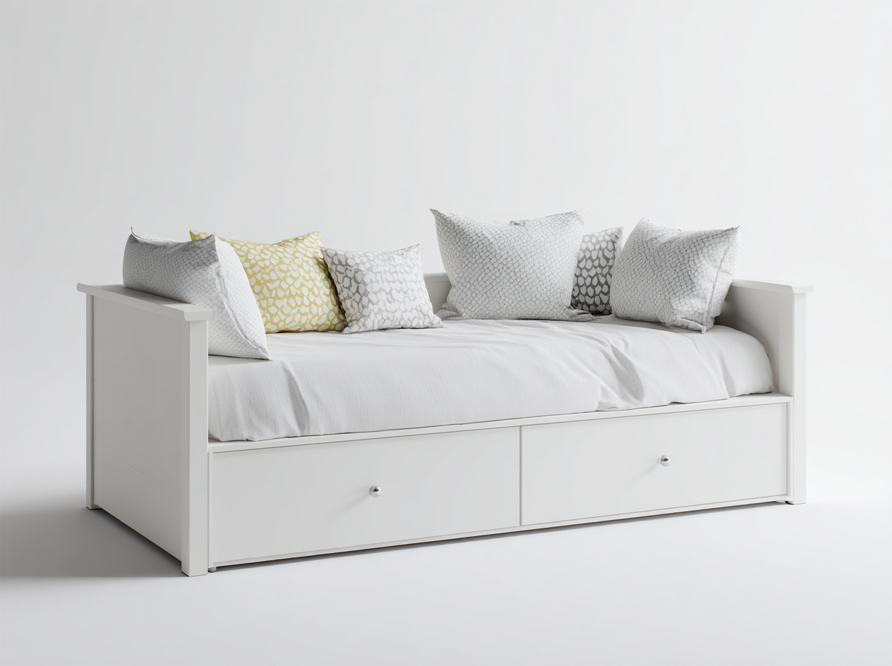 Sofás cama con 2 cajones 200x90x88 cm - madera y tela - blanco - diseño moderno-Dengethaus