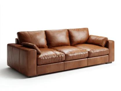 Sofás 3 plazas cuero sintético marrón 230x95x85 cm diseño moderno salón-Dengethaus