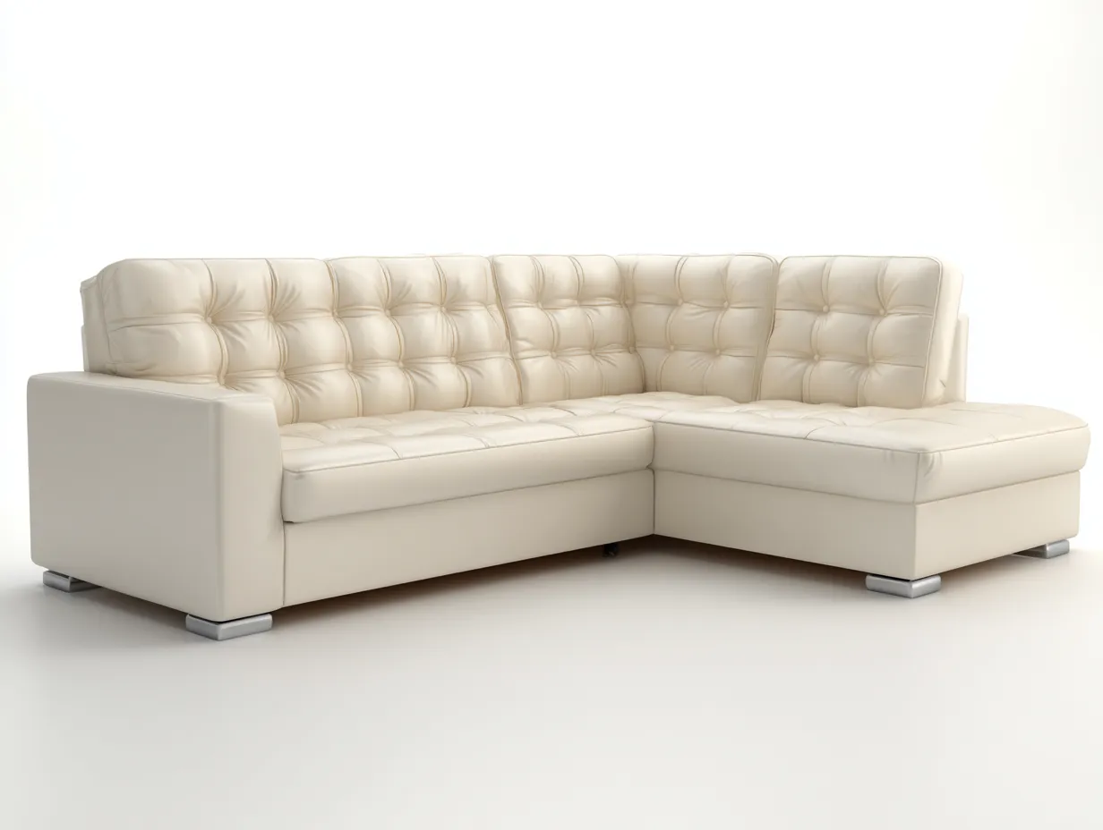 Sofás rinconeros de piel 245x165x88 cm - crema - diseño moderno capitoné-Dengethaus